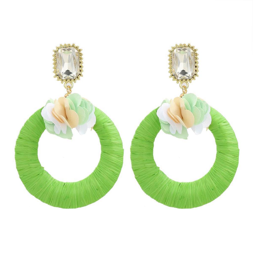 Elegant Spring Flower Raffia Earrings, European & American Style