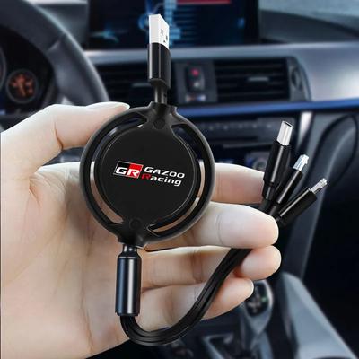 Car 3 In 1 Retractable Micro Data Wire USB Type C 100w Fast Charging for Toyota GR Sport Gazoo Racing RAV4 C-HR Mirai
