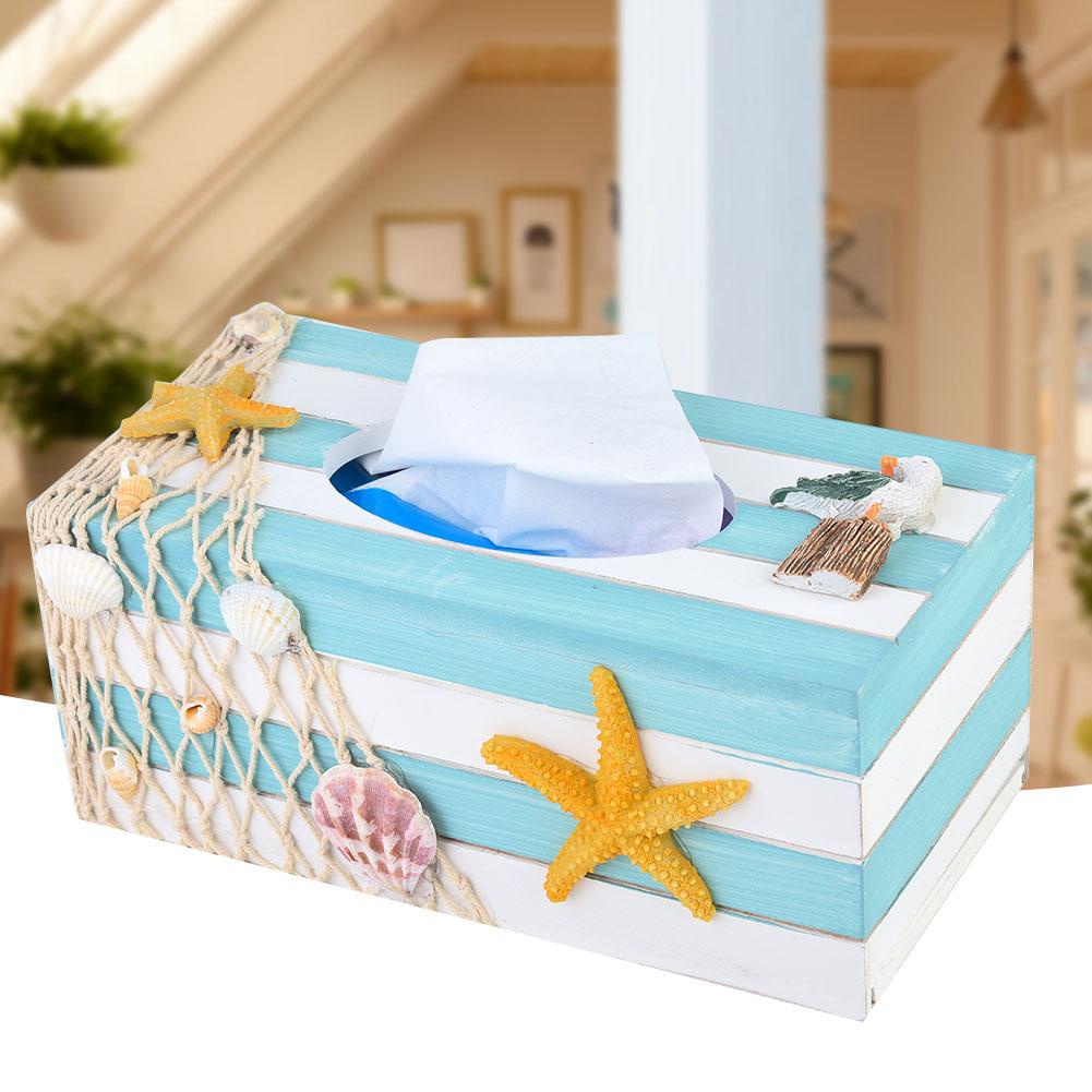 Mediterranean Wooden Tissue Box Restaurant Cafe Napkin Tray Home Decoration(starfish)