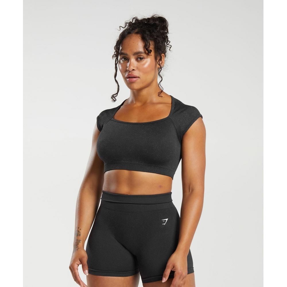 

Gymshark Adapt Fleck бесшовный укороченный топ черный дымчато-серый B6a3b Bb39 XXS