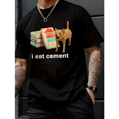 Europäische Größen Herren "Ich esse Zement" Fluch Humor T-Shirt mit Katze - Lustiges Schimpfwort Design, Schrulliges Scherzgeschenk, Rundhals Kurzarm Freizeitshirt
