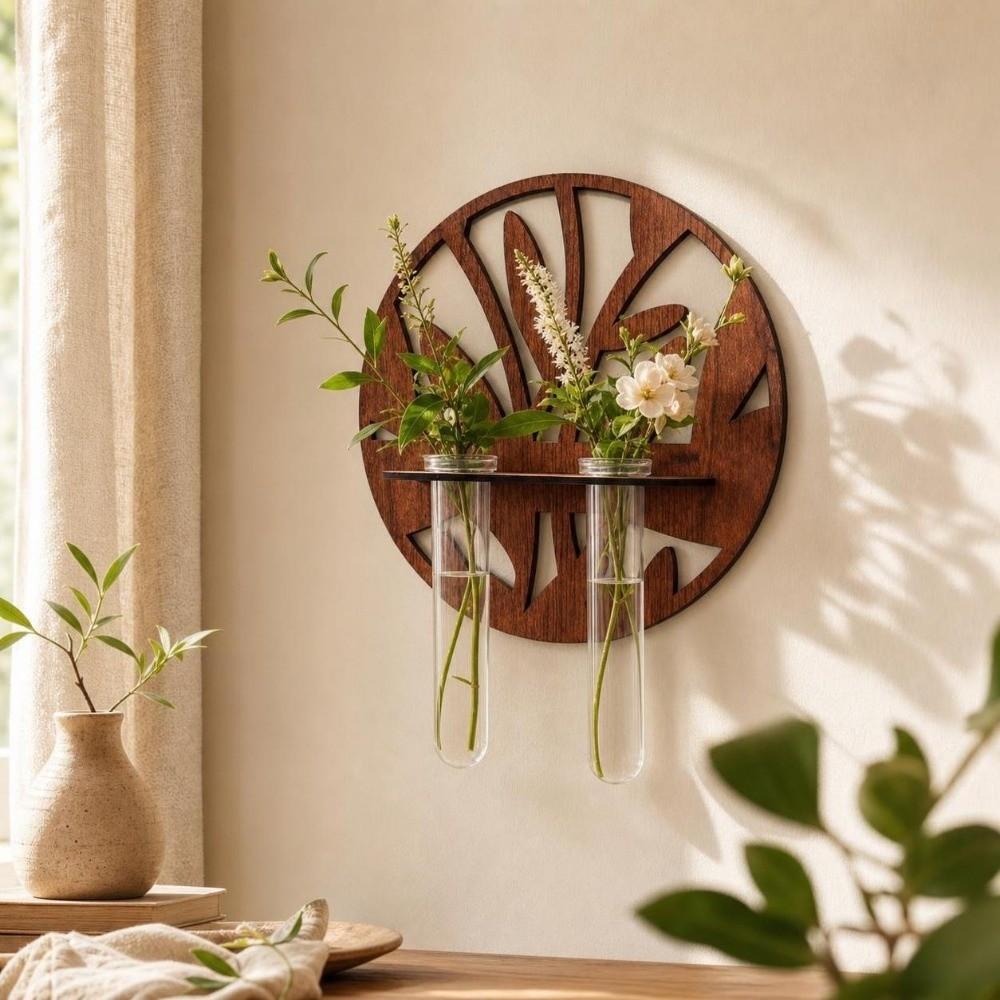 Home Ornaments Hydroponic Planter Shelf Wooden Flower Pot Flower Holder Wall Decoration Indoor Use