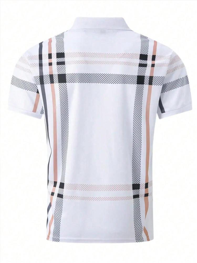Checked Print Button Half-Open Short Sleeve Polo Shirt