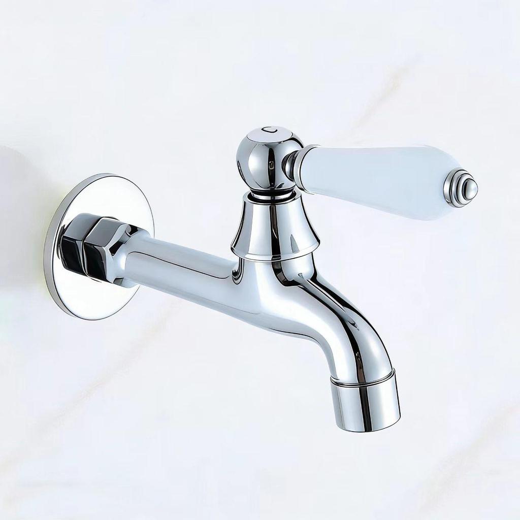 Grifo para Fregadero de Mopa de Estilo Europeo de Doble Uso con Rociador de Apertura Rápida - Agua Fría Única, Uno Entra Dos Salen