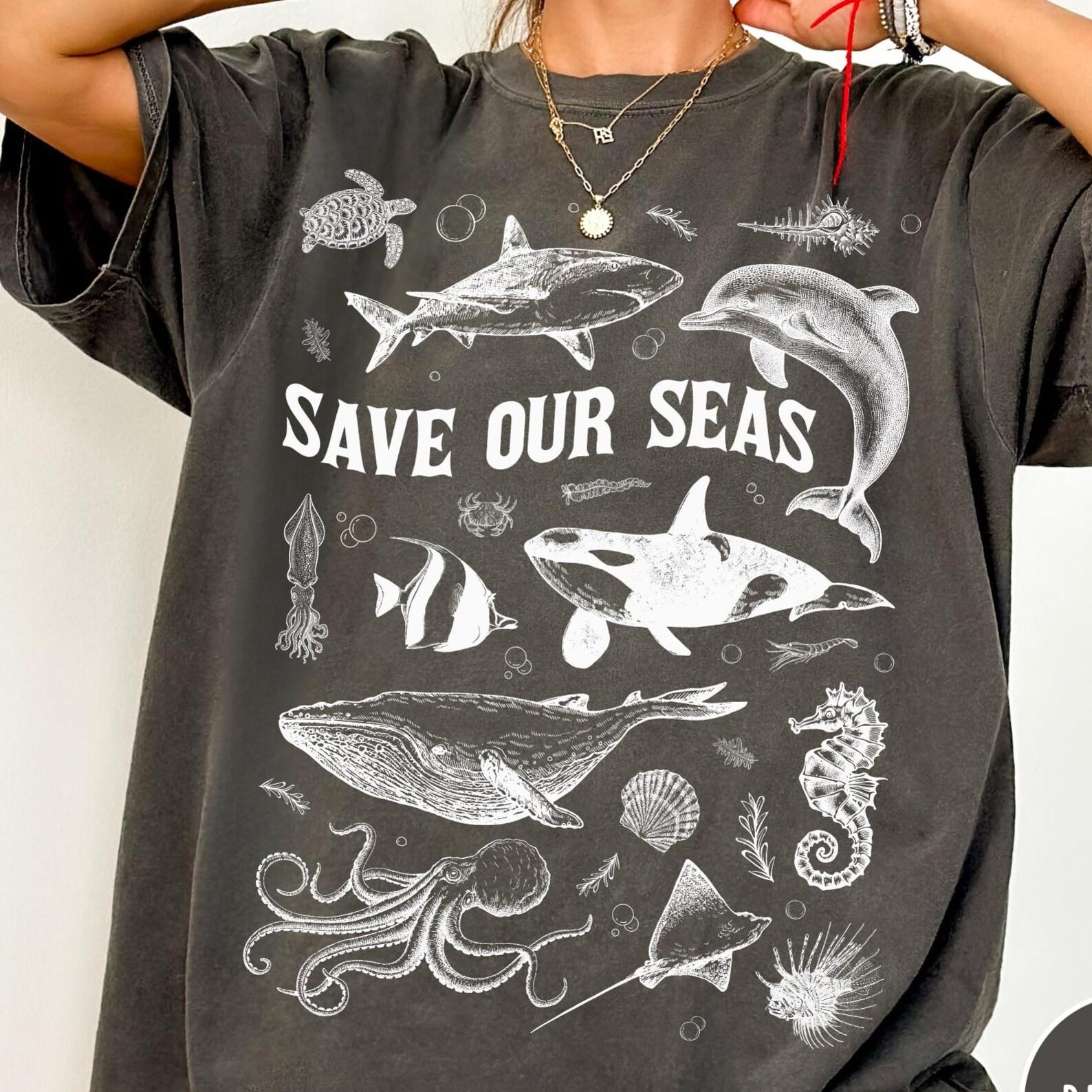 Vintage Sea Animals Comfort Colors® T-Shirt, Save the Seas Shirt, Ocean Animals Shirt, Retro Ocean Shirt, Vintage Ocean Life Graphic Tee 3XL