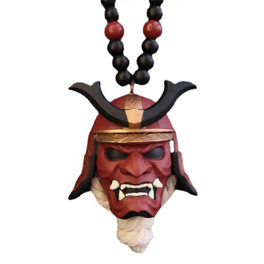 Japanese Oni Samurai Helmet Car Hanging Pendant Samurai Kabuto Masks Car Rear View Mirror Pendant Halloween Car Decorations Gift