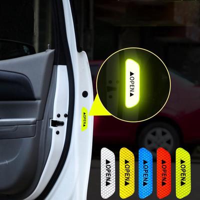 4Pcs Tail Auto Open Sign Reflective Tape Safety Car Door Stickers Warning Mark