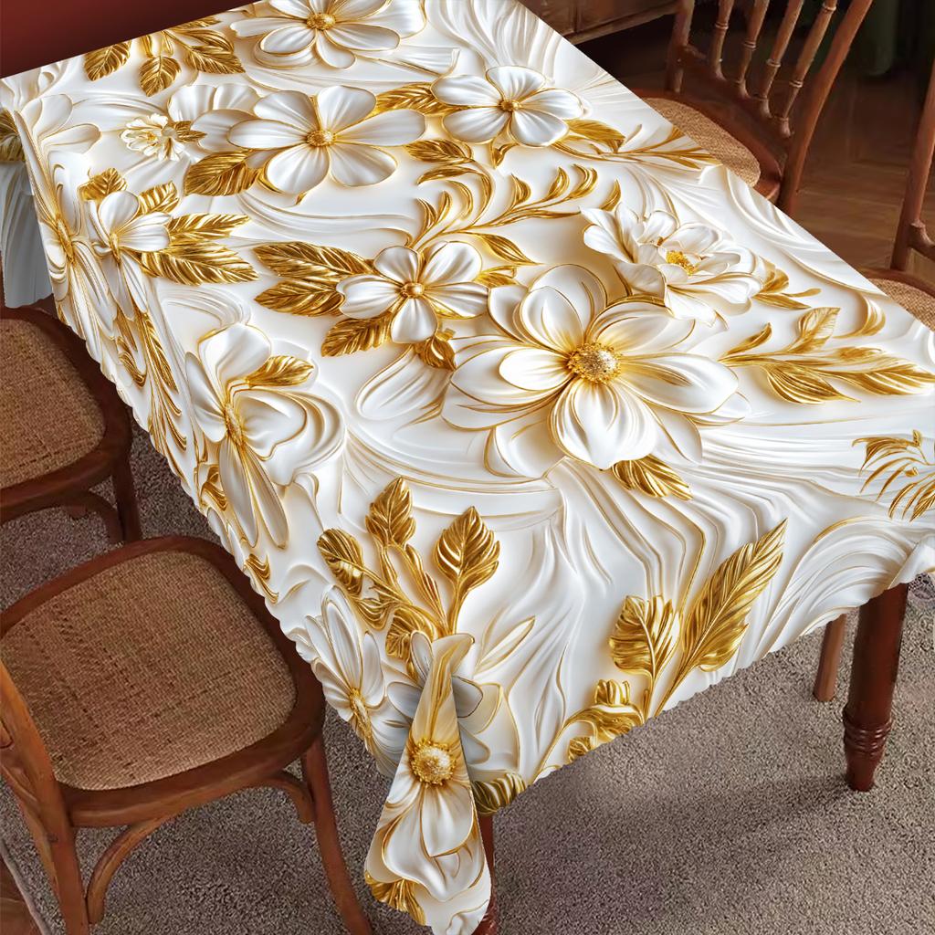 1 Piece Of Retro Floral Round And Rectangular Tablecloths, Available In Various Sizes, 3D Stereo Gold Floral Pattern Printing Design, Spring And Summe
