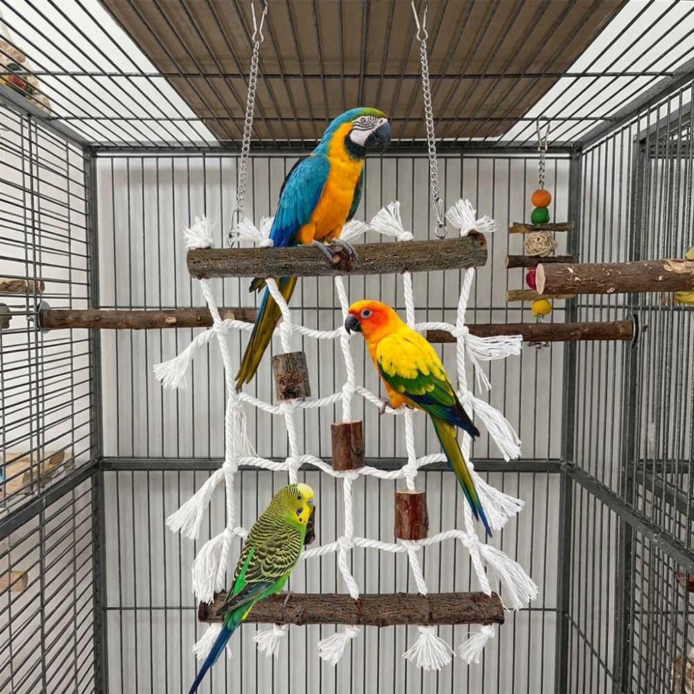 Wooden Branch Reptile Weaving Climbing Net Natural Hanging Bird Climbing Frame Linen-cotton Chew-resistant