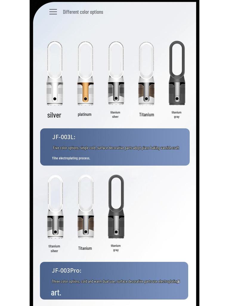 Bladeless Silent Ion Air Purifying Fan with Remote - Dual-Use for Hot & Cold