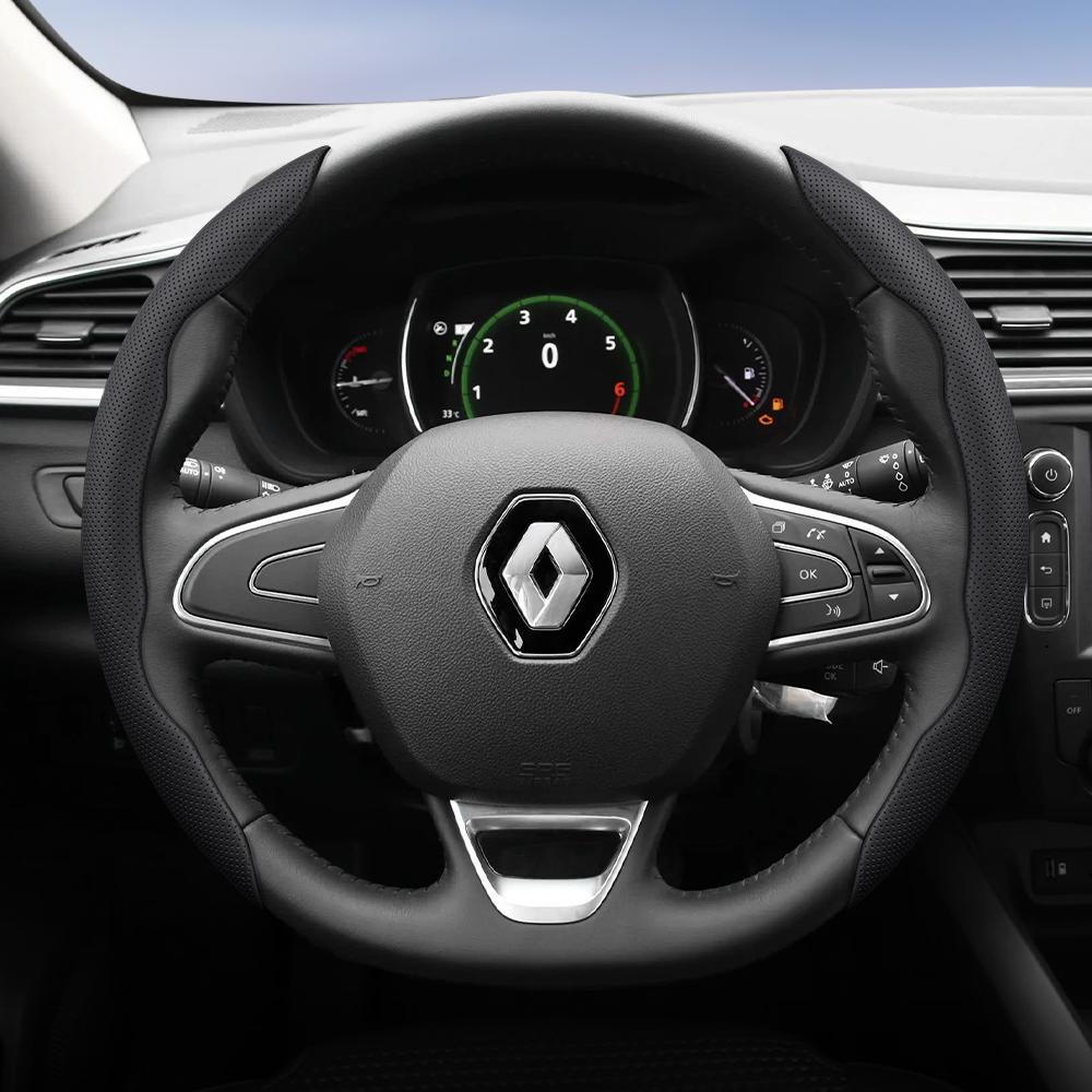 BHA1 Suitable for Renault Breathable Hole Leather Steering Wheel Cover Segmented Quick Release Design Non-Slip and Durable Megane 3 2 4 Clio4 5