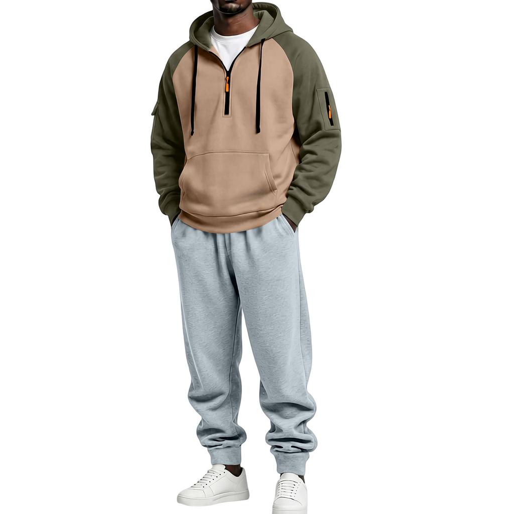 Men's Casual Lined Hoodie and Straight Leg Pants 2 Piece Set , Loose Fit , Gray Pants for Fall Winter