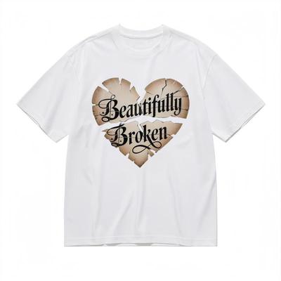 Men's Fashion Comfy Classic T-Shirt Broken Heart With Slogan Graphic Cotton Tee
