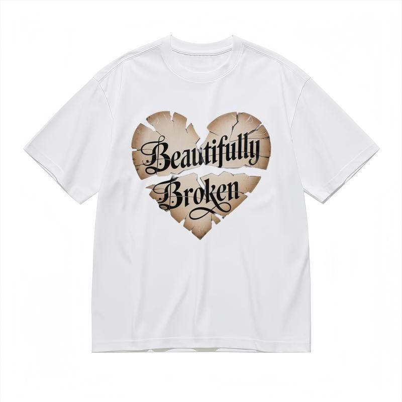 

Men s Fashion Comfy Classic T-Shirt Broken Heart With Slogan Graphic Cotton Tee 4XL