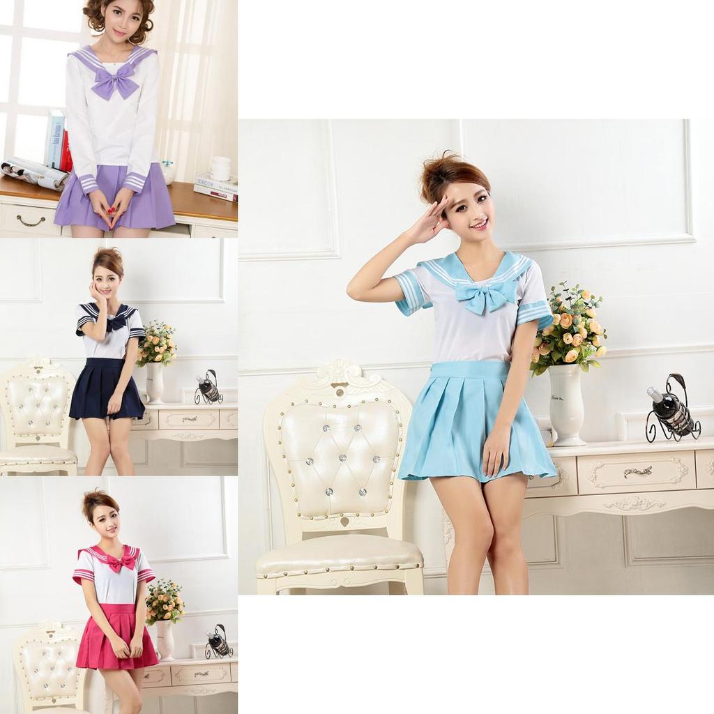 Charming Japanese School Girl Dress Outfit Cosplay Costume Set With Turn-down Collar