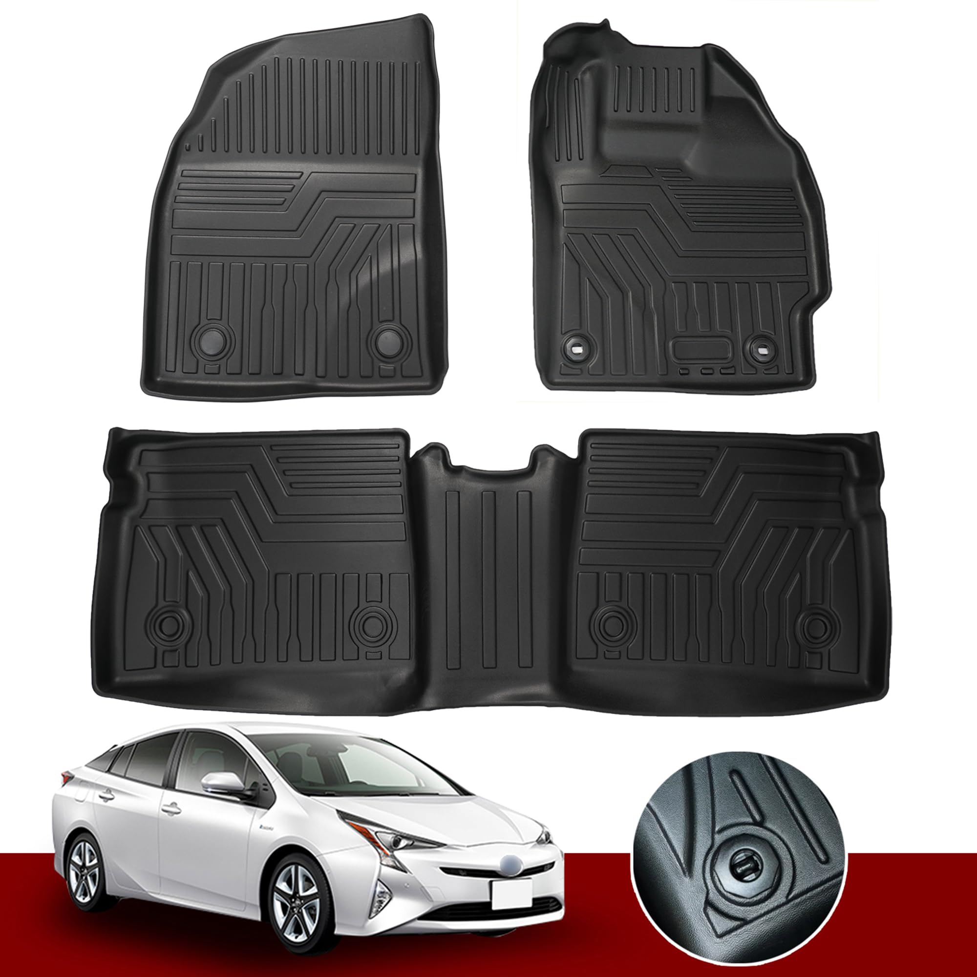 

YORKNEIC Коврики для пола Toyota Prius 30 Series Передние и задние 2009 по 2015 Дизайн Водонепроницаемый 3D Автомобильный коврик Резиновый коврик Материал TPE Передний Второй Устойчивый