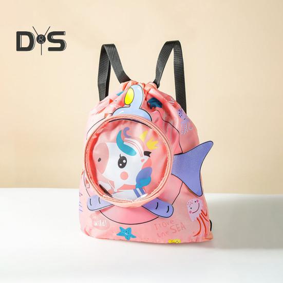 Kids Swim Bag Cartoon Printed Drawstring Backpack Lightweight Beach Swimming Pool Gym Bag Waterproof Sports Storage Pouch