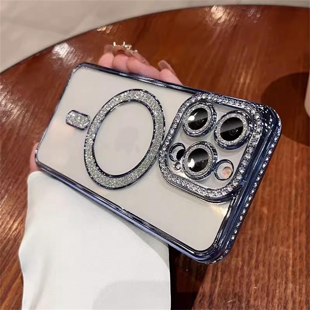 New Bling Glitter Diamond Transparent Magnetic Case For iPhone 17 Air 16E 16 15 14 Plus 13 11 12 16 17 Pro Max Protector Cover