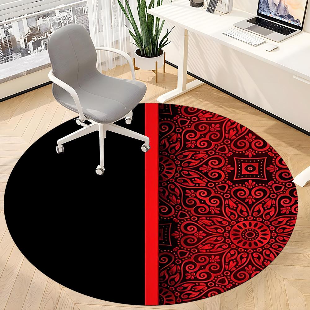 1pc Red Mandala Office Round Area Rug, Mat Suitable For Office, Under Office Chairs Bedroom Living Room Home Decor, Room Deco