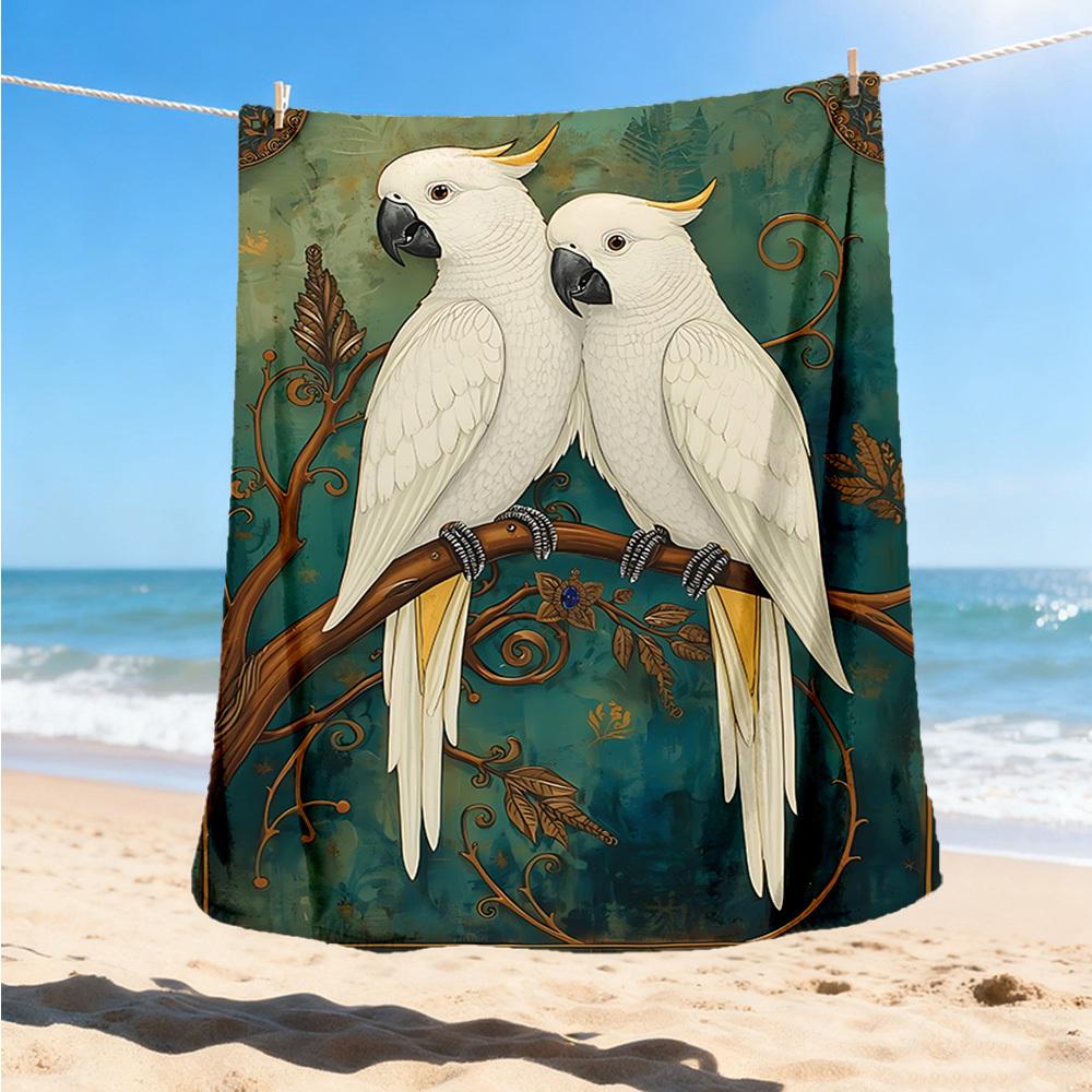 1pc Cockatoo Artwork Outdoor Soft Polyester Flannel Throw Blanket Versatile for All Seasons , Soft , Cozy , Warm All Season Quilted Throw ,