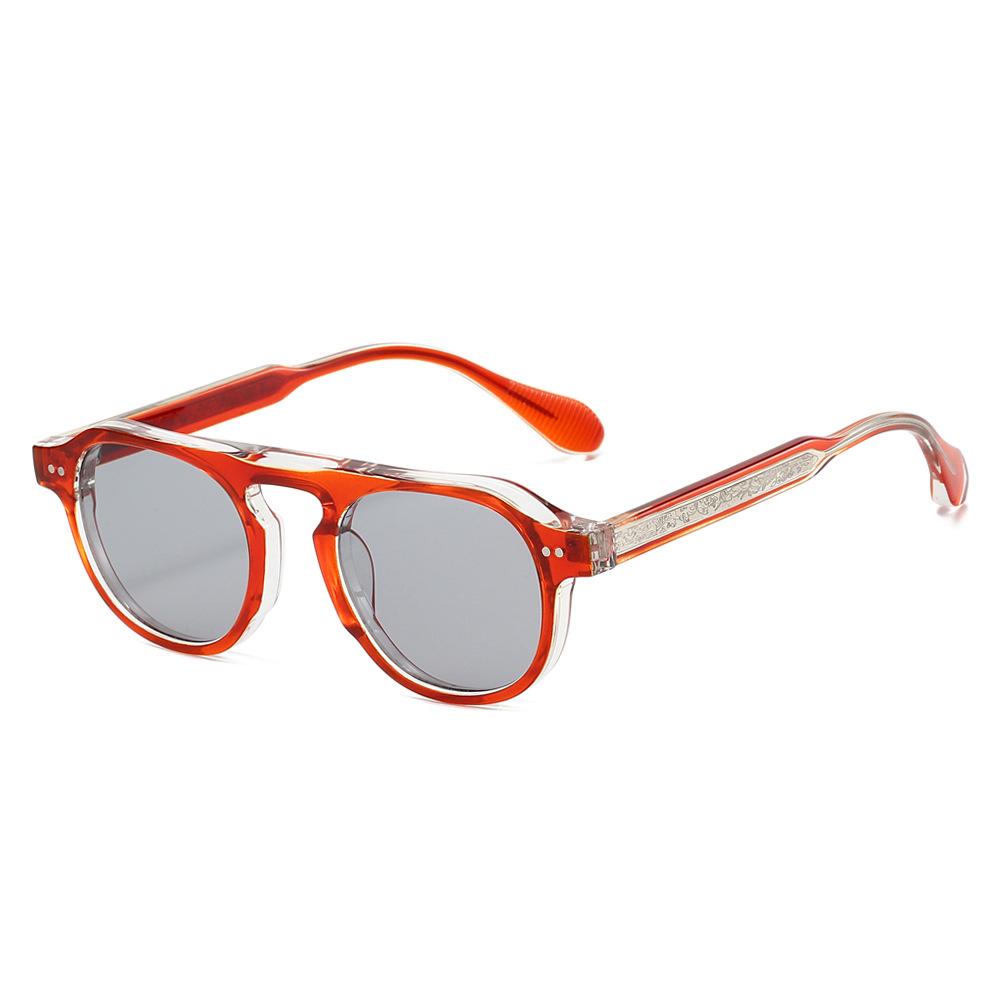 

2026 New Round Pin Detail Sunglasses - Acetate Frame with Rivets, Cool Street Style Ins Trendy Shades for Men & Women оранжевый