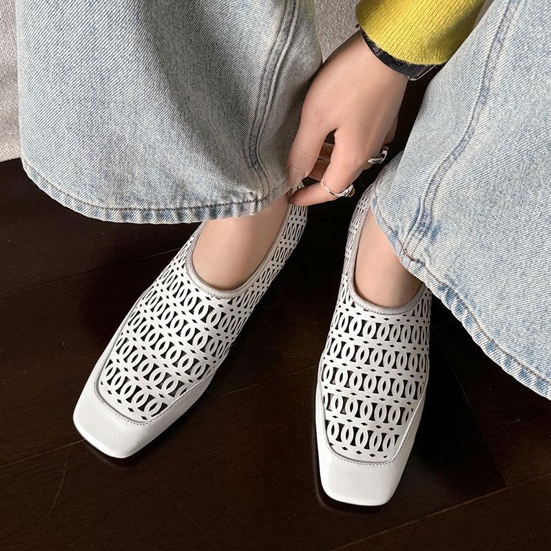 

Мода 2025 НОВЫЕ Осенние Женские Лоферы Натуральная Кожа Женская Обувь Квадратный Носок Массивный Каблук Обувь Женские Туфли Мягкая Перфорированная Обувь 34 белый