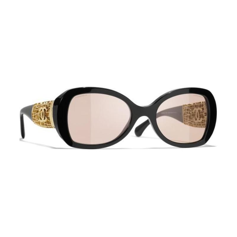 Chanel Hollow Temple Design, Metal Acetate Fiber, Butterfly-shaped Sunglasses, Same Style for Men and Women, Black