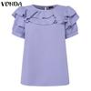 VONDA Damen Sommer Rüschen Rundhals Kurzarm Blusen