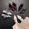 Fashion Shoes Woman's Slippers Cover Toe Square Heel Slides 2025 Summer Block Pointed Shoes Woman's Slippers Square Heel Pointed Toe Sli