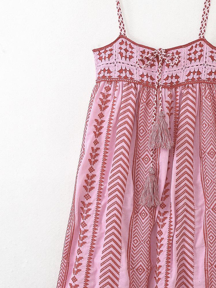 European & American Retro Crochet Spliced Knitted Sling Dress for Women