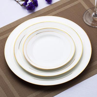 Jingdezhen Weiß porzellan Steak Platte Sushi Dessert Flache Platte Gold rand Hotel Restaurant Abendessen gericht Runde Westlichen Lebensmittel Platte