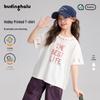 Buding Haru Girls' Letter Cat Print Short Sleeve T-Shirt