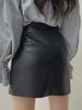 Women's High-Waist A-Line PU Leather Skirt - Black, Slim Fit, Anti-Exposure, Autumn/Winter.