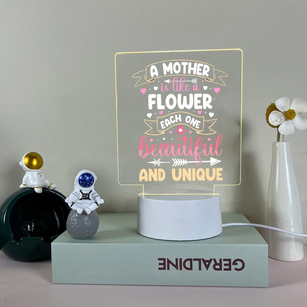 New Beautiful Acrylic LED Night Light - Perfect 3D Table Party Lamp for Mom's Special Birthday or Mother's Day, Lovely Bedside D