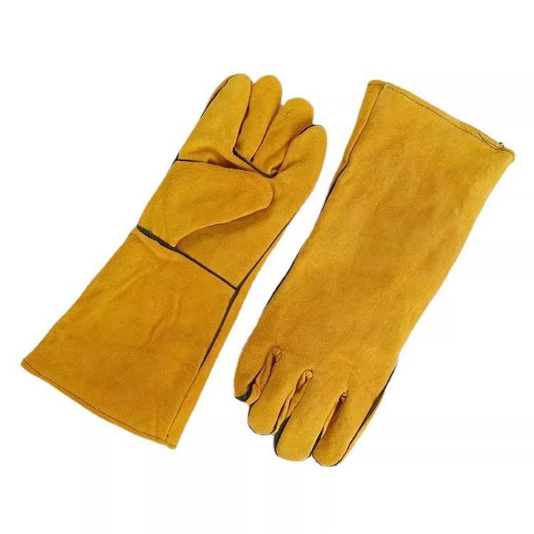 Fleece-lined Cowhide Welding Gloves - Heat Resistant, Soft, Wear-Resistant, Winter Warm, Extended Protection.