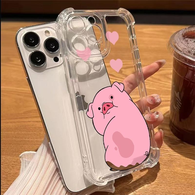

Cute Pink Pig Pattern Transparent Phone Case For iPhone 11 17 13 12 14 15 16 Pro Max XS XR 15 Plus 16E 17E 17Air Soft TPU Cover iPhone X