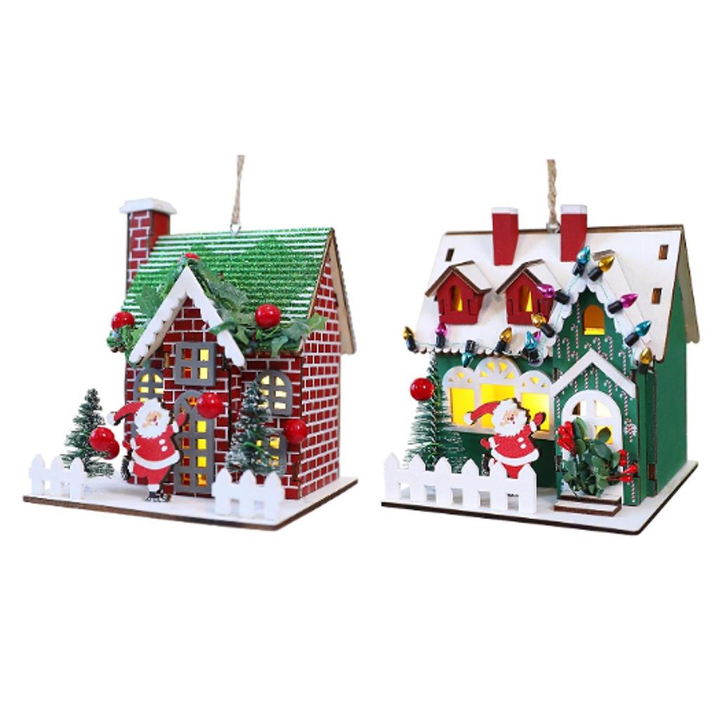 Christmas Wooden House Ornament Buildings Gift Hanging Decor Santa Elements, Miniature for Home Office, Wall Festival Window