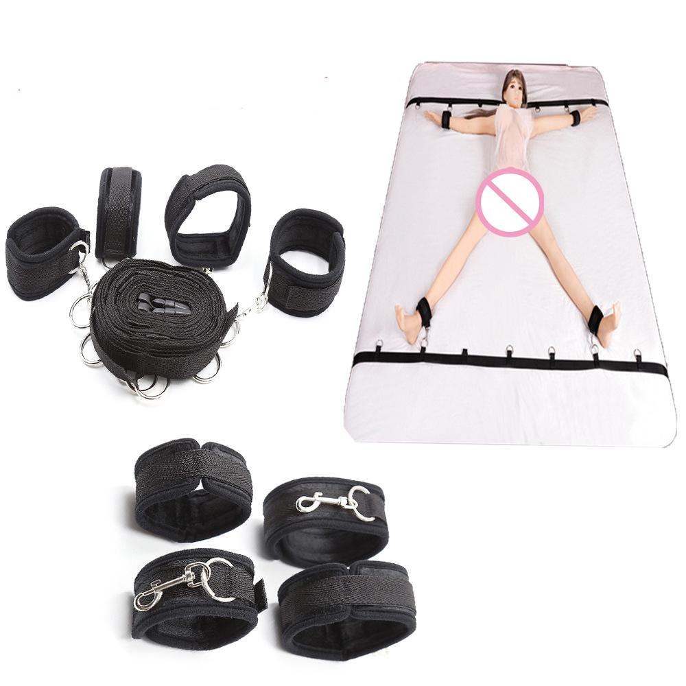 Couple  Bondage Kit Set Bed Restraint Sex Toy Handcuff Ankle Cuff Sets Adult Sex Game Strap Open Thigh Tool Eye Blinder Sets