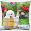 Cute Puppies With Flowers And Bubbles Pillow Cover Pattern Cushion Cover Suitable For Sofa Bedroom Car Pillow Cover