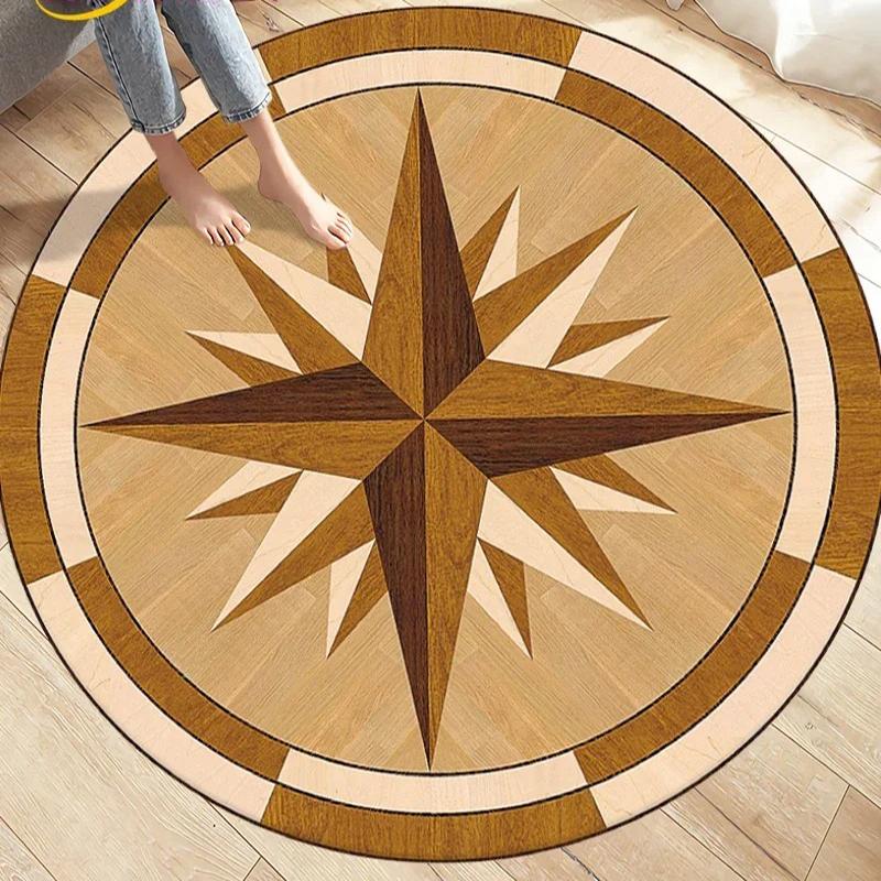 Круглый ковер с узором компаса и дизайном морской звезды, коврик для пола в гостиную, спальню, разноцветная геометрическая роза ветров 40x40cm