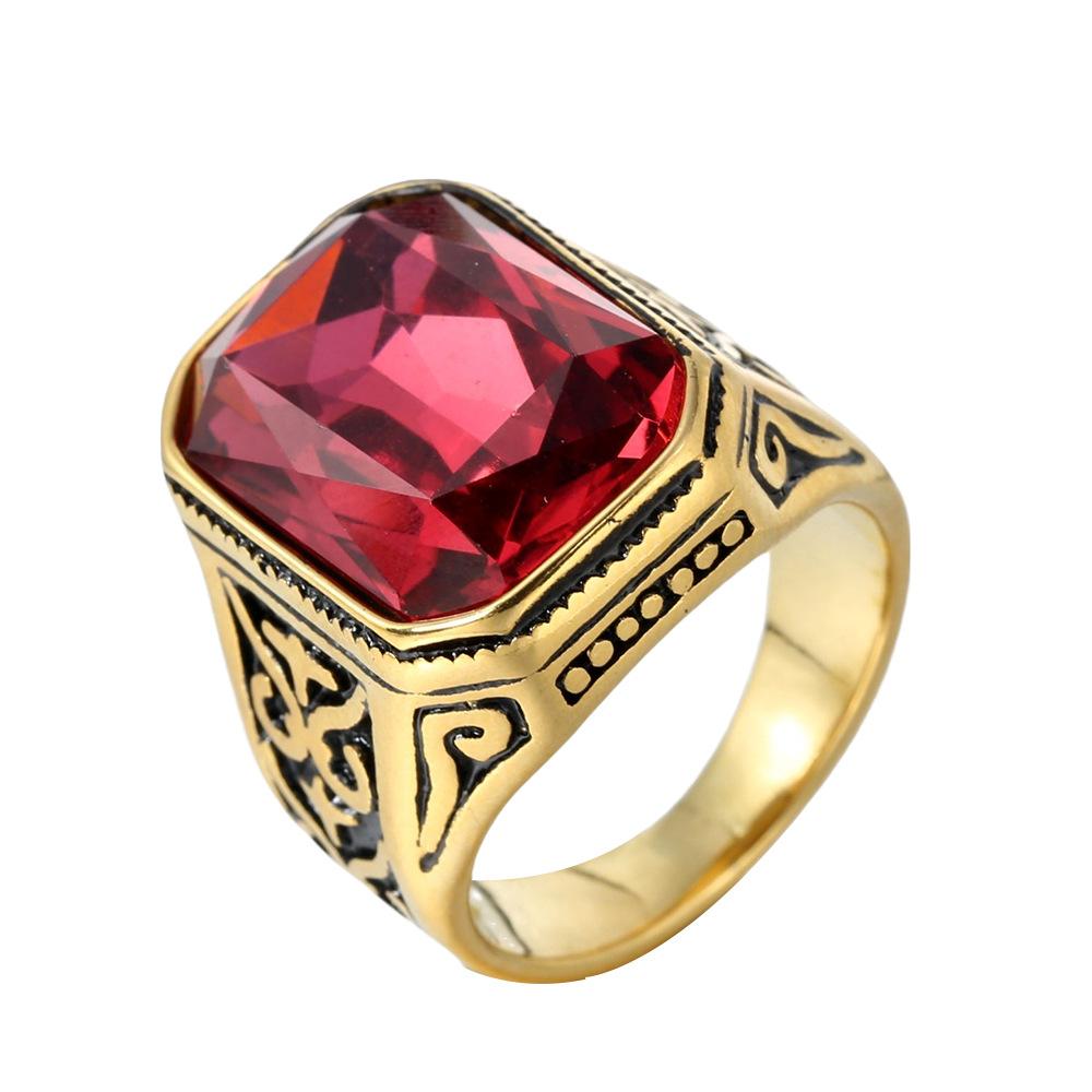 

Винтажное большое кольцо с драгоценным камнем из титановой стали для мужчин, стильное, прочное, ювелирное украшение, подарок No. 6