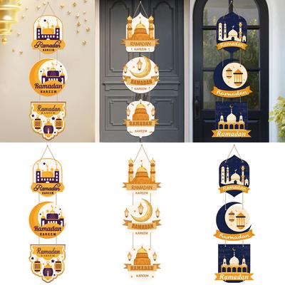 Eid Mubarak Papírový závěsný štítek Měsíc hrad Lucerna Přední dveře Věšák na uvítanou DIY Ramadán Kareem Dárky pro islámskou muslimskou párty