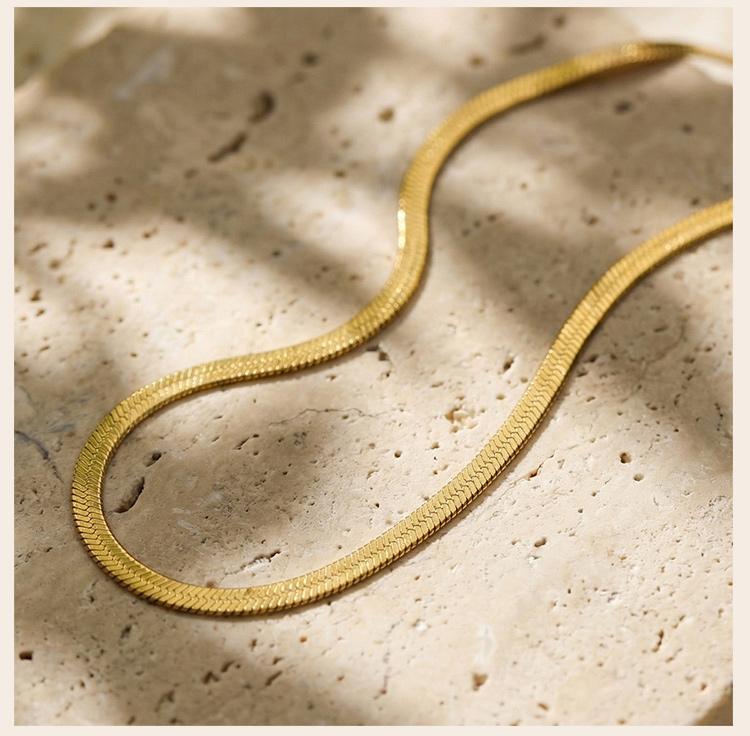 Herringbone Necklace Tarnish-Resistant Stainless Steel Waterproof Minimalist Layering Chain Jewelry for Women