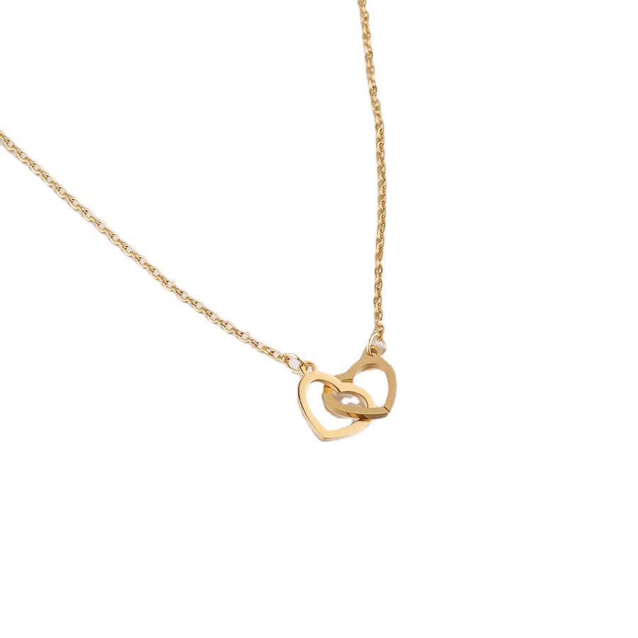 Titanium Steel 18K Love Double Ring Necklace - Female Heart-to-Heart Clavicle Chain Pendant