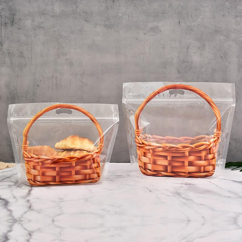 10 Stück Transparente Ziplock-Beutel Groß Transparent Toastbeutel Brothalter Tragbar Selbstklebend Gebäck Lebensmittelverpackung Bäckerei Geschenk