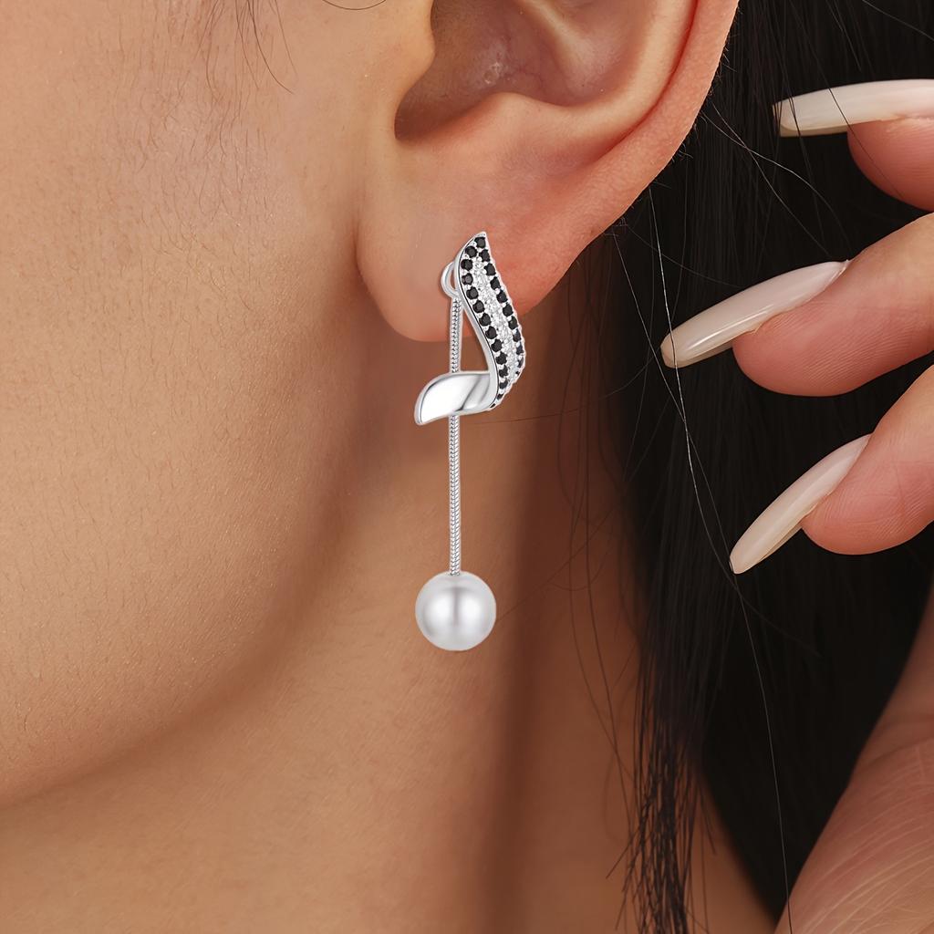 Svart steindesign Lange kjedeøreringer Perlesmykker Dråpeøreringer for kvinner