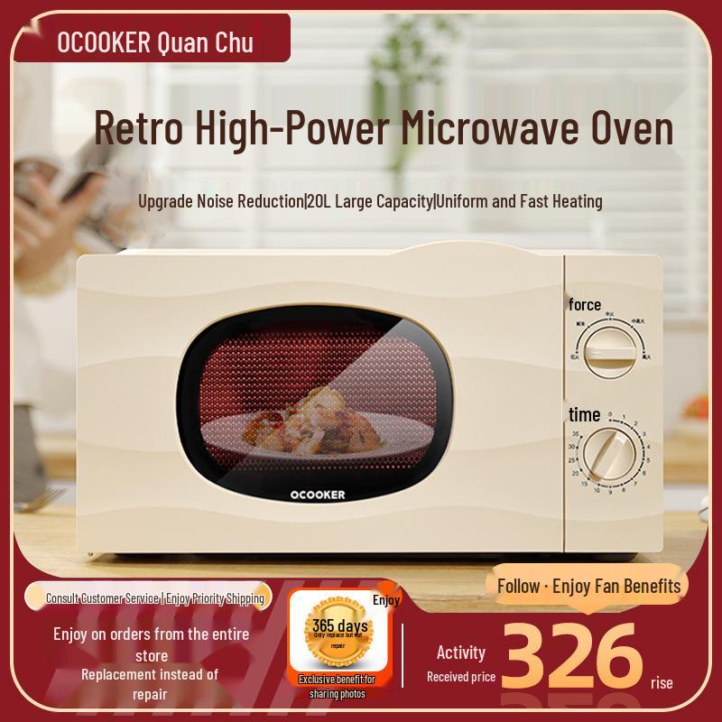 QuanChu Retro Multi-functional Mini Microwave Oven with Turntable and Light Wave Technology