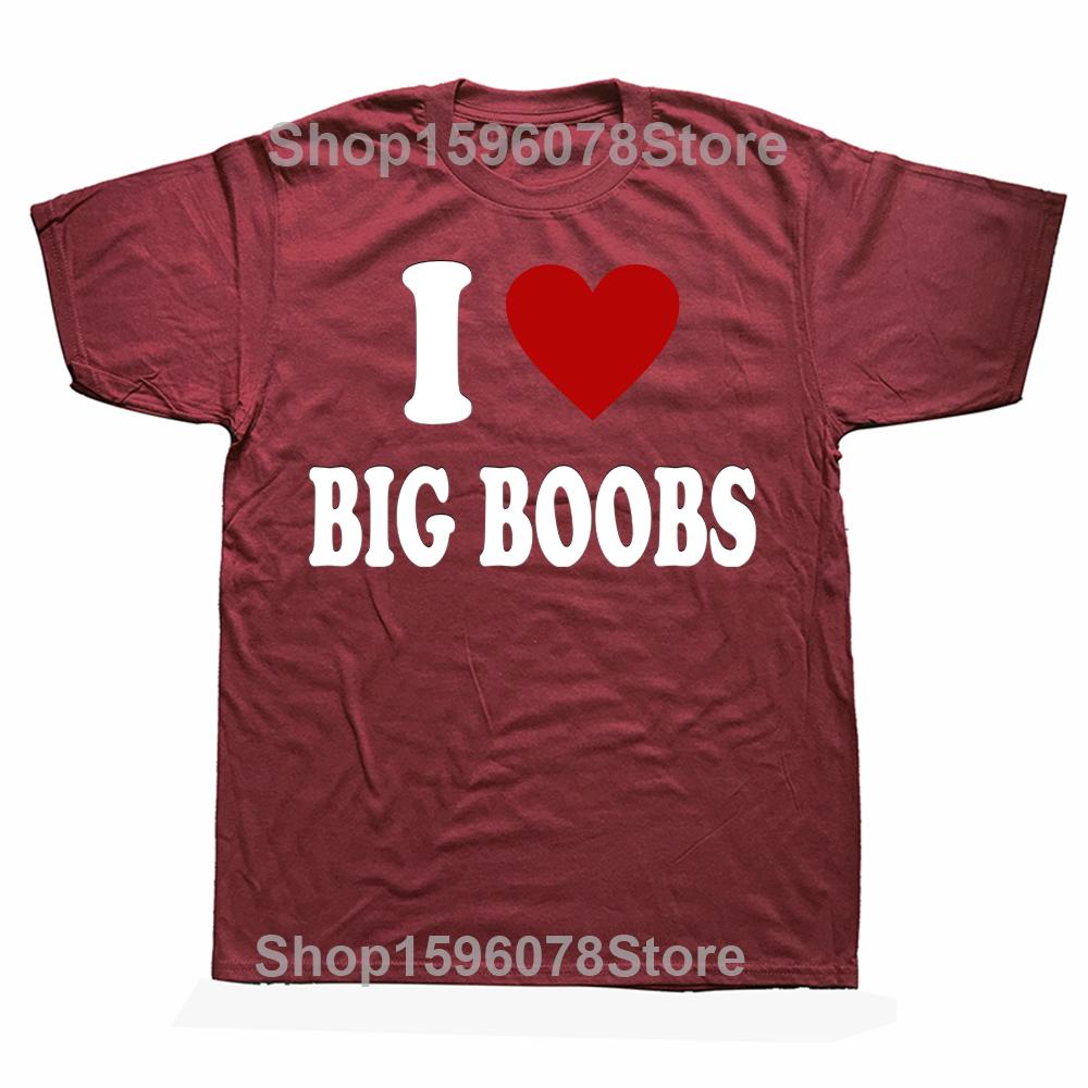 Ich liebe große Brüste Lustiges bedrucktes T-Shirt Humor Erwachsenenwitze Kleine Brüste Großes Herz T-Shirt Kurzarm Lässig Weich Streetwear T-Shirts
