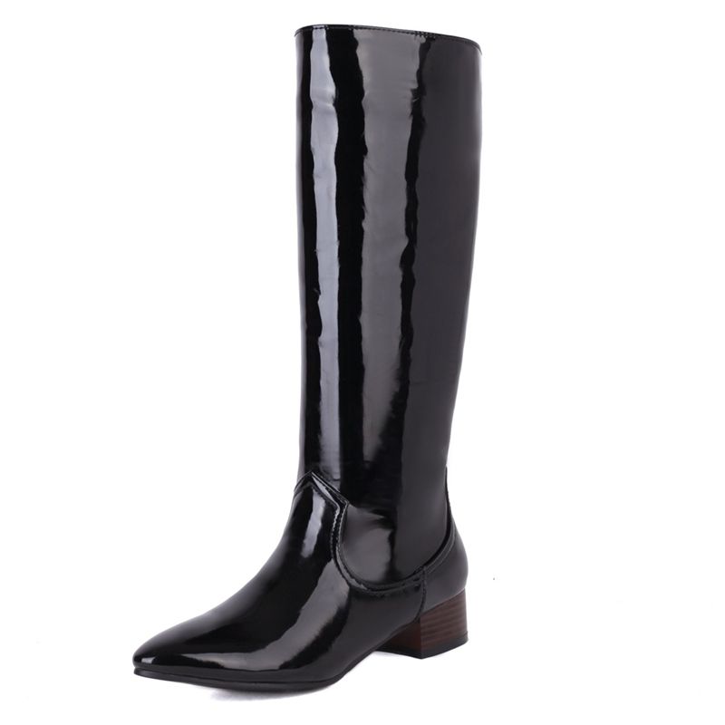 

2025 Luxury Shiny Women Knee High Boots Pointed Toe Mid Heels 3.5cm Slip on Big Size 41 42 43 Sexy Female Dating Bota 35 чорний