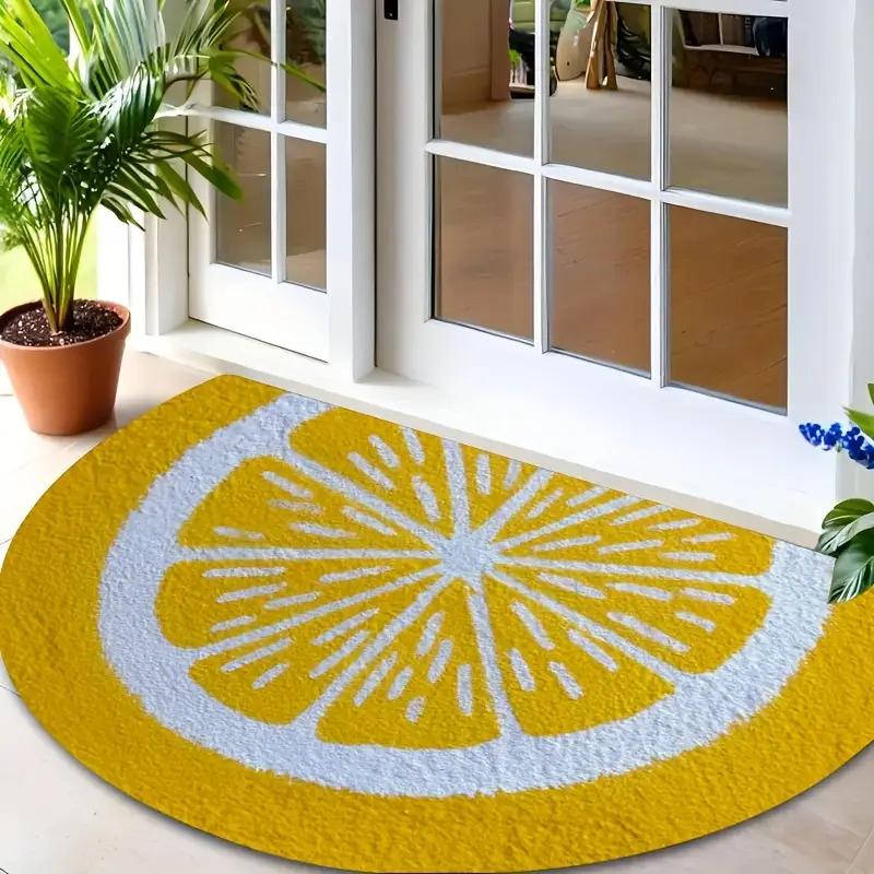 Verse Citroen Halve Cirkel Deurmat, Antislip Absorberende Pluche Entree Mat, Zomer Fruit Badkamer Slaapkamer Keuken Tapijt Decoratie 50x80cm 20x31inch